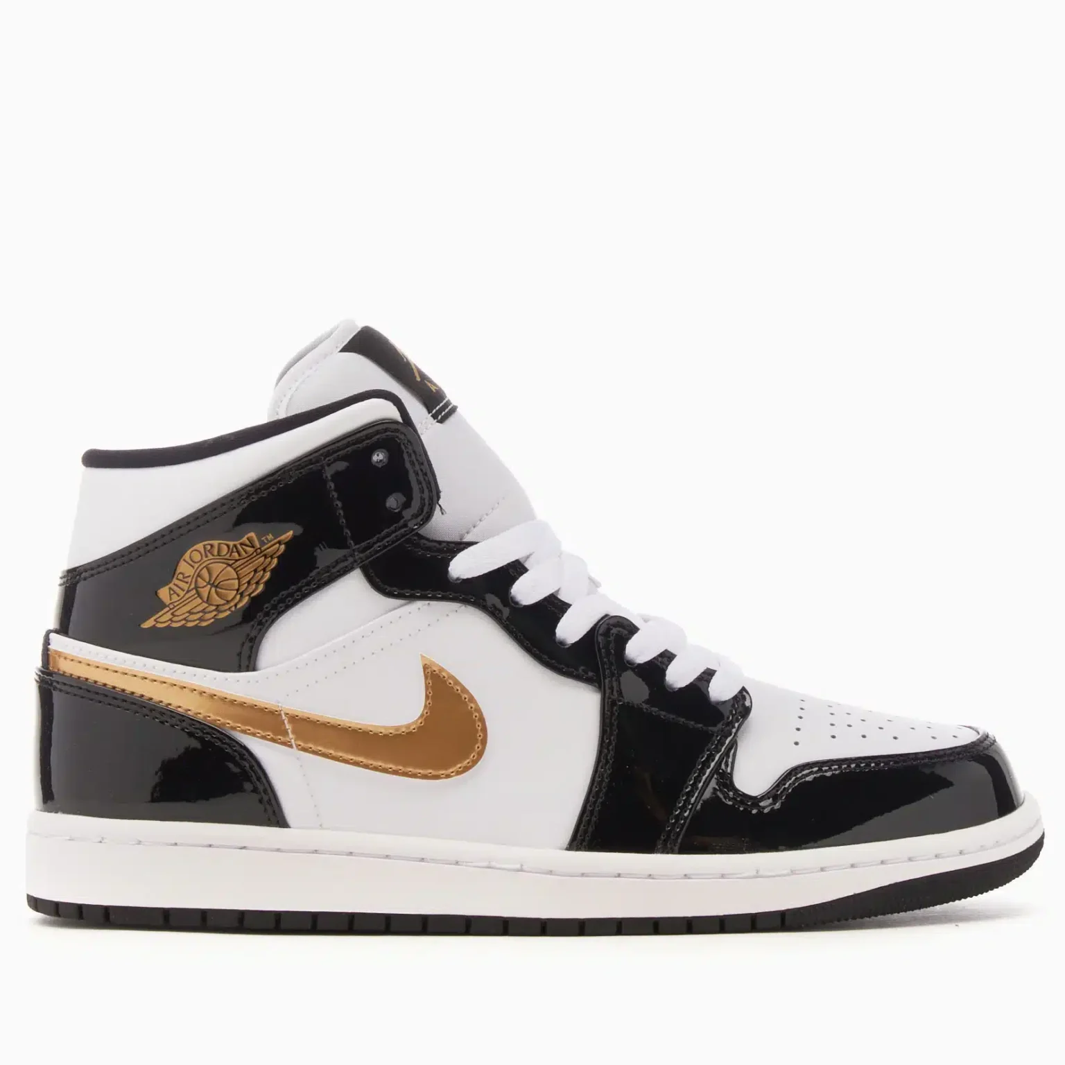 Jordan 1 Mid 'Patent Black White Gold'